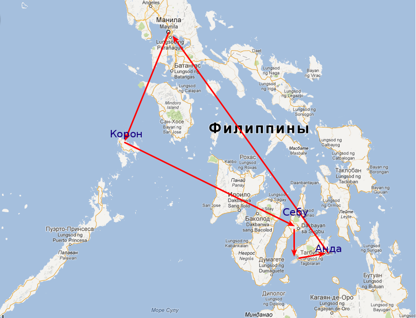 Карта путешествия на Филиппины в 2012